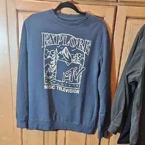 MTV Explore Graphic Blue Crewneck Sweater